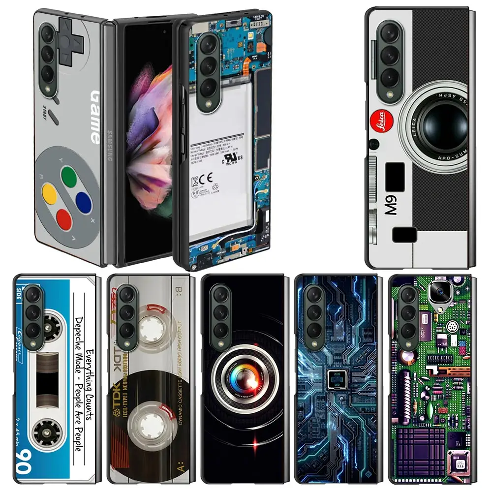 

Case For Samsung Galaxy Z Fold 3 Black Hard Phone Cover Z Fold3 5G Shockproof Bumper ZFold 3 Shell Fundas Camera Cassette Music