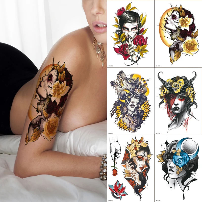 6 шт./лот японские Временные татуировки гейши эскизы тату узоры наклейки для лица