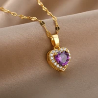 luxury heart of ocean crystal pendant stainless steel necklace for women exquisite zircon clavicle chain korean fashion jewelry