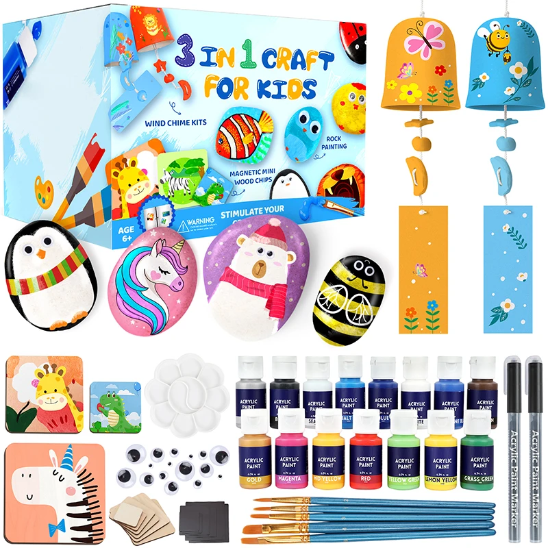 

Набор для рисования камнями 3 в 1, декоративно-прикладное искусство, магнитная деревянная плитка, краска «сделай сам», музыкальные колокольч...