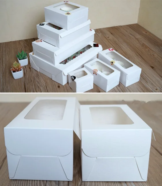 20 шт. коробка для кексов с окном Белые коричневые коробки из крафт бумаги