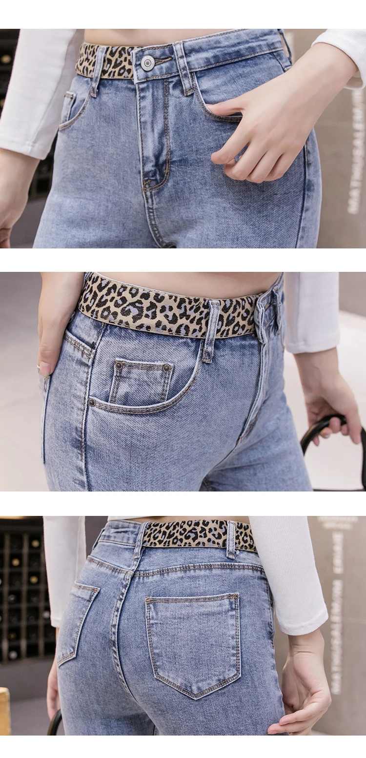 

THHONE Pants Women Seluar Jeans High Waist Elastic Jean Skinny Trousers Casual Slim Fit Korean Stretch Pencil Leopard Jeans