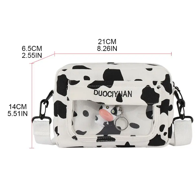 

066F Women Girls Cartoon Cow Print Shoulder Crossbody Bag Lady Tote Satchel Purse
