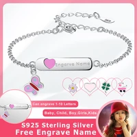 belawang 925 sterling silver butterfly heart charm bracelet engrave name customized bracelet girls children personalized jewelry