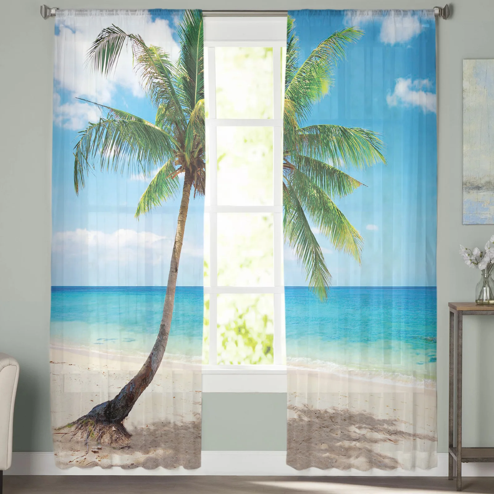Пляжные кокосовое голубое небо печати сплошные оконные панельные шторы комната
