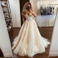 off the shoulder sweetheart tulle applique wedding dresses 2021 open back lace bridal puffy ball gowns wedding party dress ivory