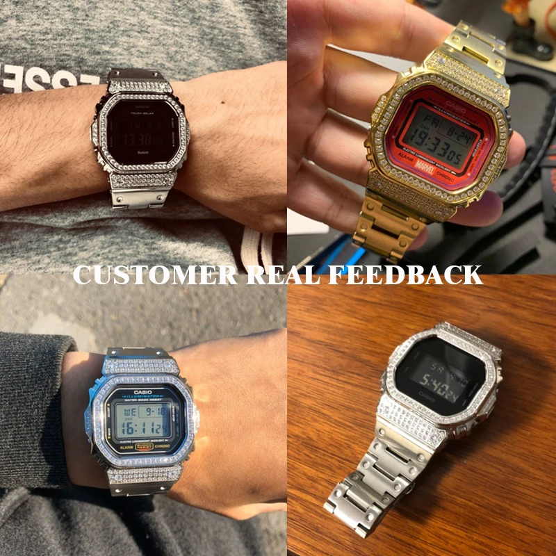 Алмазный металлический чехол для часов DW5600/5610 DW5000 из нержавеющей стали с рамкой для часов
