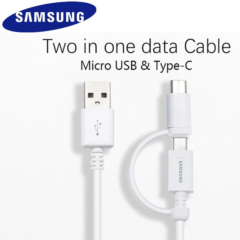 

Original Samsung 2 in 1 USB Micro USB Cable To Type C Fast Charging White 1.5M Data Cable for Galaxy S10 S20 S7 Edge A7 A9