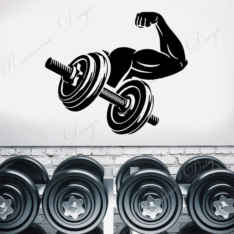 

Fitness Sport Gym Club Sign Wall Stickers Vinyl Interior Home Decor Muscles Arm Dumbbell Wall Decals Removable Wallpaper 4276