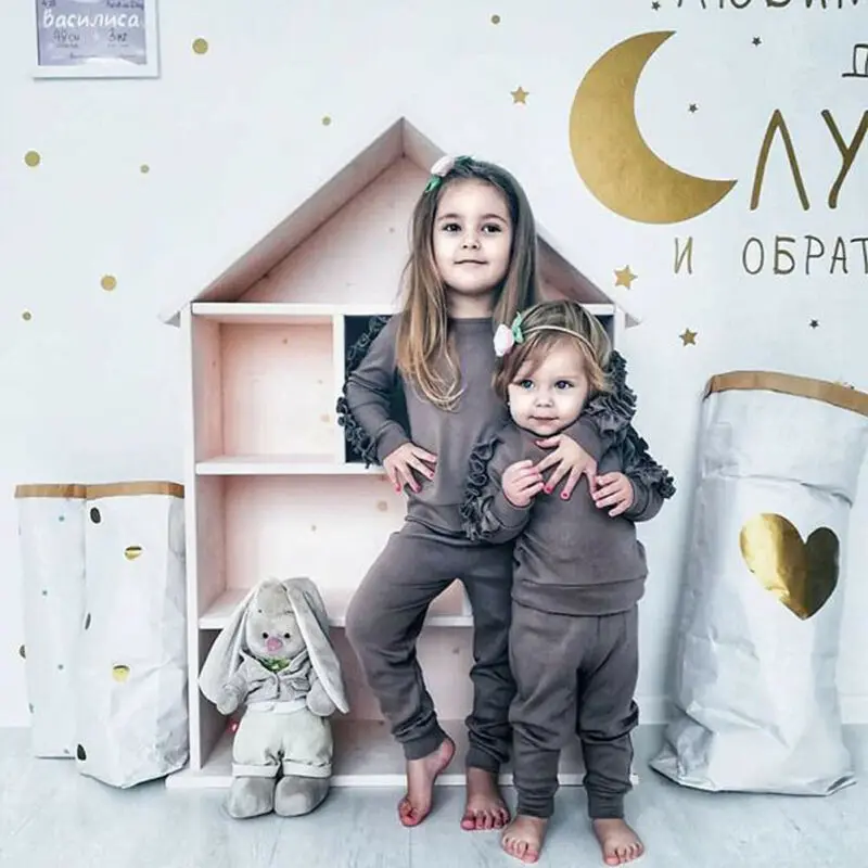 Свитшот с оборками для маленьких девочек и мальчиков худи длинным рукавом брюки