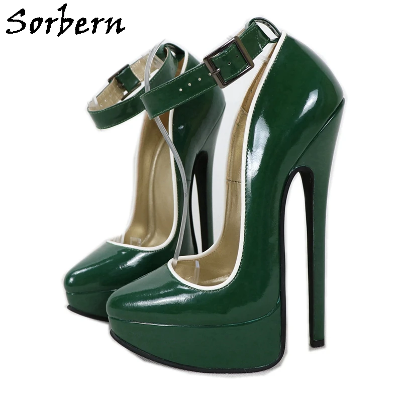 

Sorbern Crocodile Patent Women Pump Shoes Ankle Straps Pointed Toe 20Cm High Heel Stilettos Platform Shoes New Multi Colors