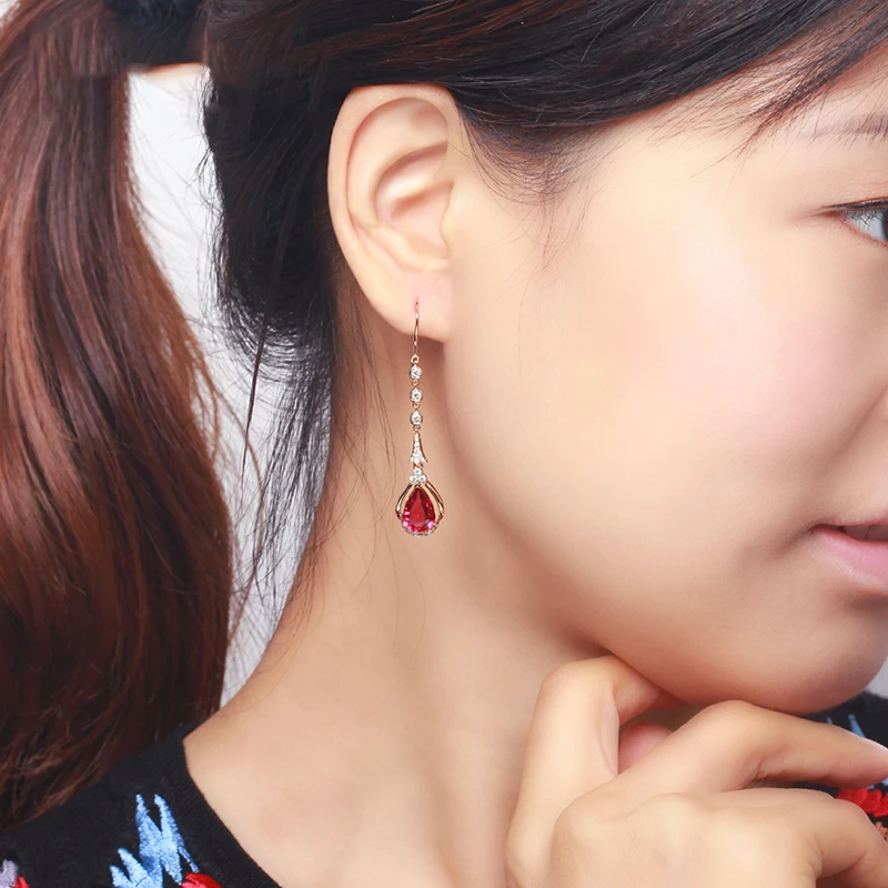 Серьги LSZB из чистого золота 18 карат с натуральным красным турмалином серьги