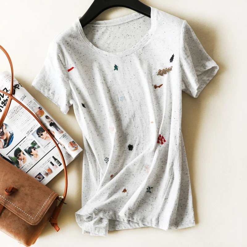 Elfbop Женская хлопчатобумажная футболка с вышивкой Особенности со съемной брошью