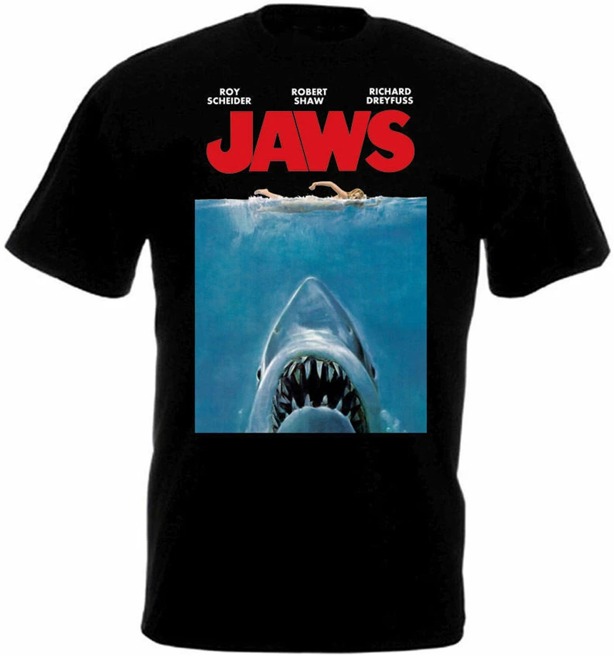 Jaws Ver.2 футболка Черная постер фильма все размеры Футболка с принтом | Мужская