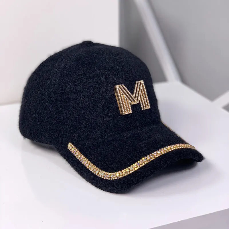 New winter adult women casual soft rabbit fur baseball caps Winter Punk Hip hop Rhinestone  snapbacks hats Warm Gorros