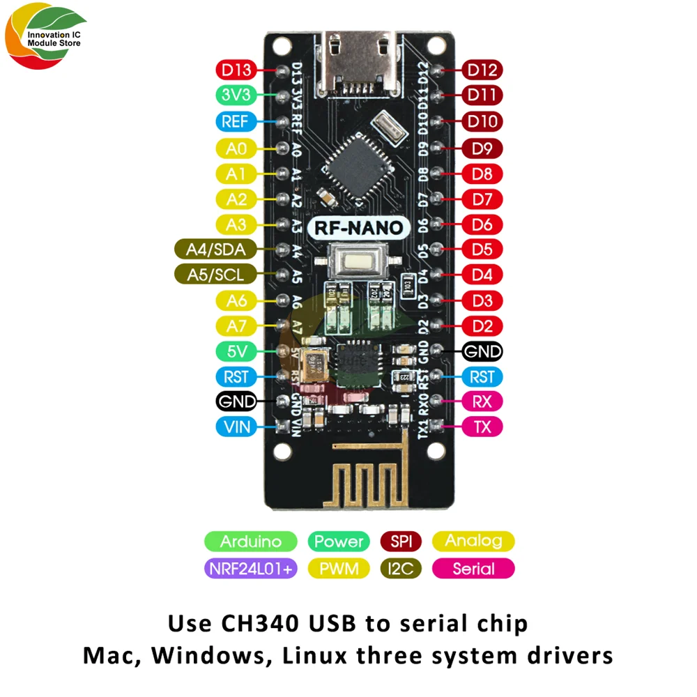

Ziqqucu BLE-Nano Arduino Nano V3.0 Mirco USB board integrated CH340G NRF24l01 wireless module ATmega328P microcontroller board
