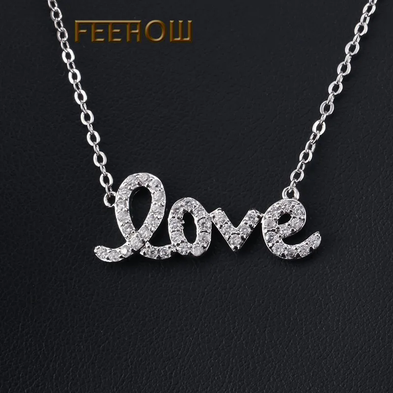 FEEHOW романтичный любовный с буквами ожерелье подвеской в форме кристалла для пар