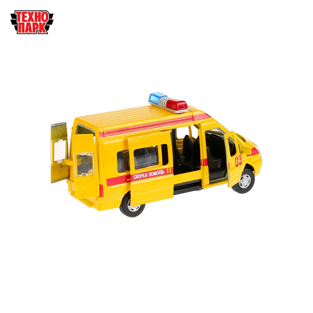 Машина металл ТЕХНОПАРК FORD Transit реанимация 13см свет+звук инерционная