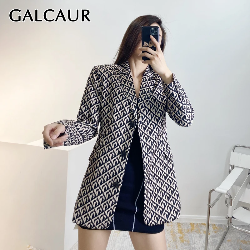 

GALCAUR Plaid Blazer For Women Lapel Collar Long Sleeve Single Breasted Single Breasted Hit Color Blazers Female Clothing Summer