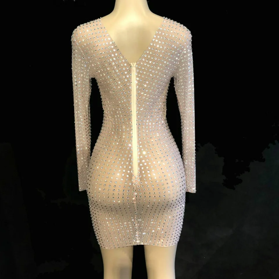 

Sparkly Crystals Sexy Dress Women Evening Party Perspective Luxurious Dresses Prom Female Birthday Celebrate Female Singer Dress