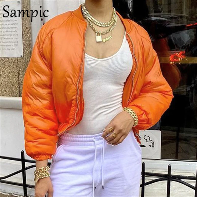 Sampic винтажная черная оранжевая рубашка женские парки пальто оверсайз на молнии