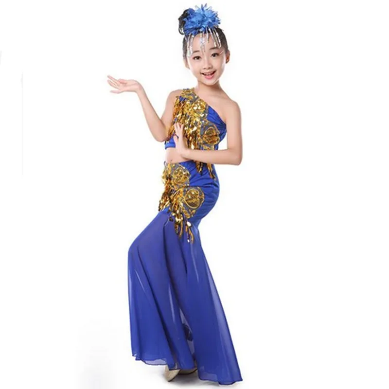 Детские костюмы для танца живота, детские синие танцевальные костюмы для танца живота, Одежда для танцев