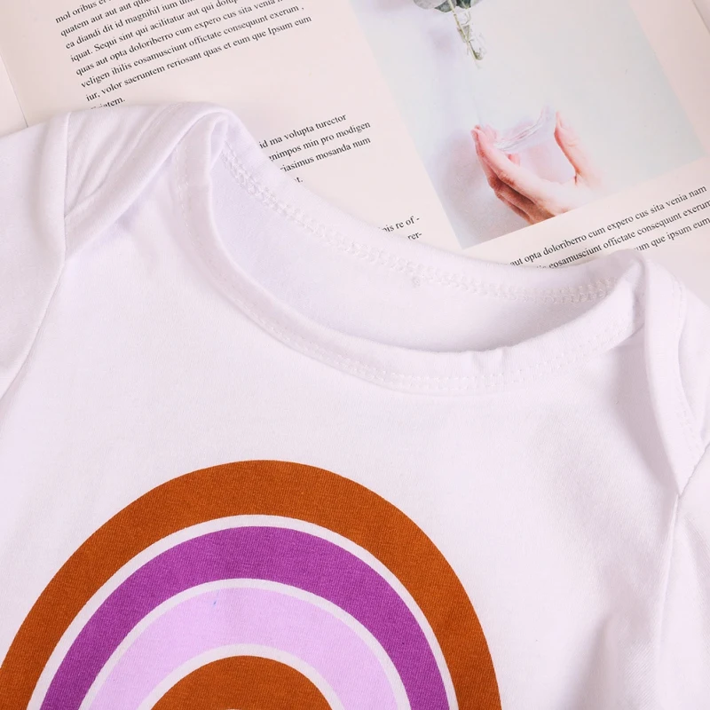 

New 2020 Baby Summer Clothing Infant Newborn Baby Girl Rainbow Letter Bodysuit Solid Shorts Headband 3Pcs Set