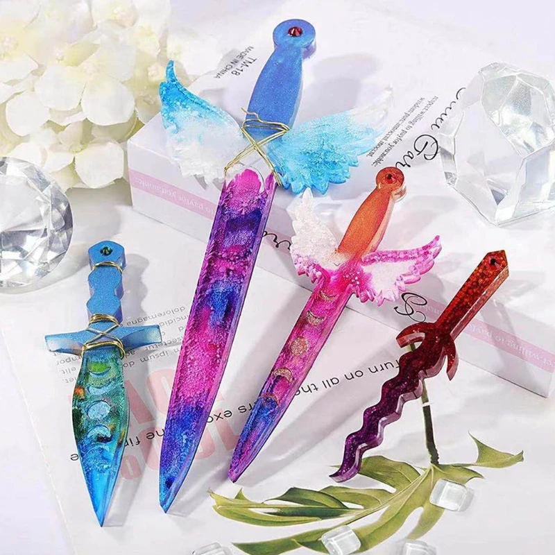 

Dagger Series Keychain Epoxy Resin Mold Pendant Ornaments Casting Silicone Mould DIY Crafts Jewelry Home Decorations Tools LX9E