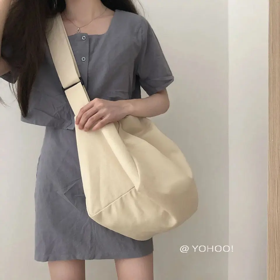

Brand Women's Messenger Bag Canvas Large Capacity Bag Solid Color Art Student Travel Fitness Mother Leisure Fashion Shoulder Bag
