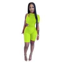 ribbed womens tracksuit mesh sheer cut out side one short sleeve playsuit and strapless crop tops 2 matching set beach outfits
