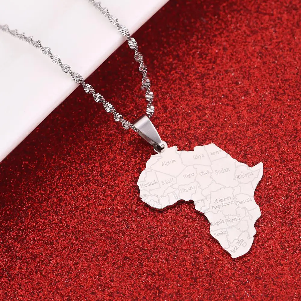Нержавеющая сталь Африканский кулон карта ожерелье с именем страны Карта Шарм