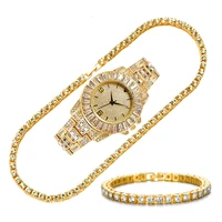 iced out watches for women mens necklace bracelet rhinestone choker bling crystal tennis chain jewelry hip hop gold watch women