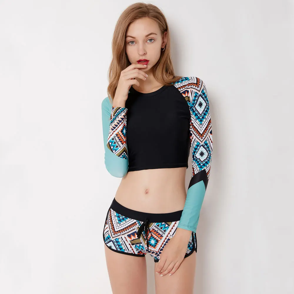 Женский укороченный Топ с длинным рукавом и высокой талией из двух частей | Спорт