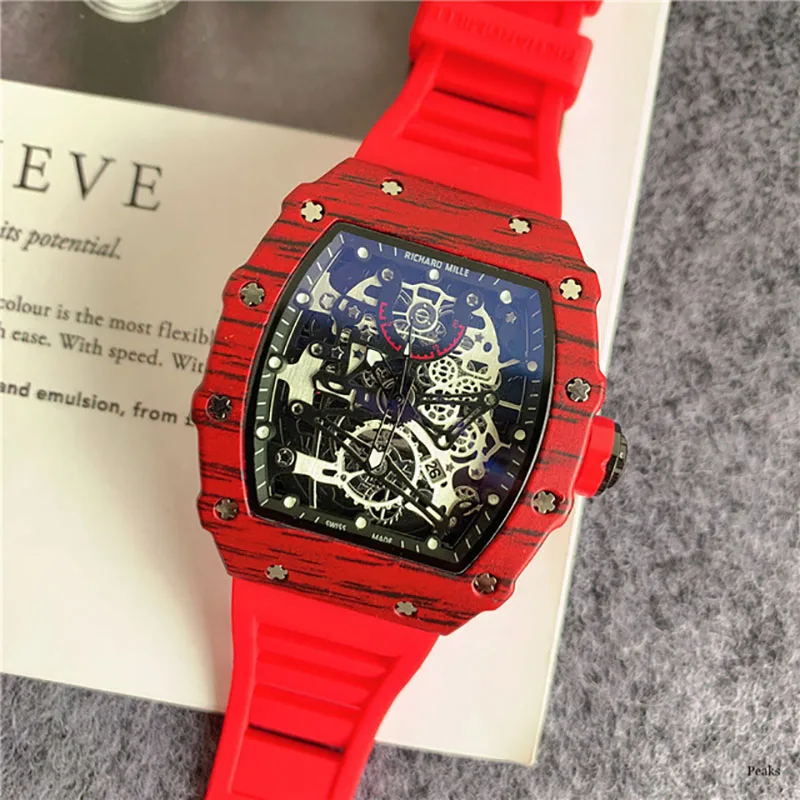 

Top Brand Luxury Men'S Watch Three-Hand Hollow WristWatch Sport Dress Business Male Watches Silicone Strap Richard Clock Hour M