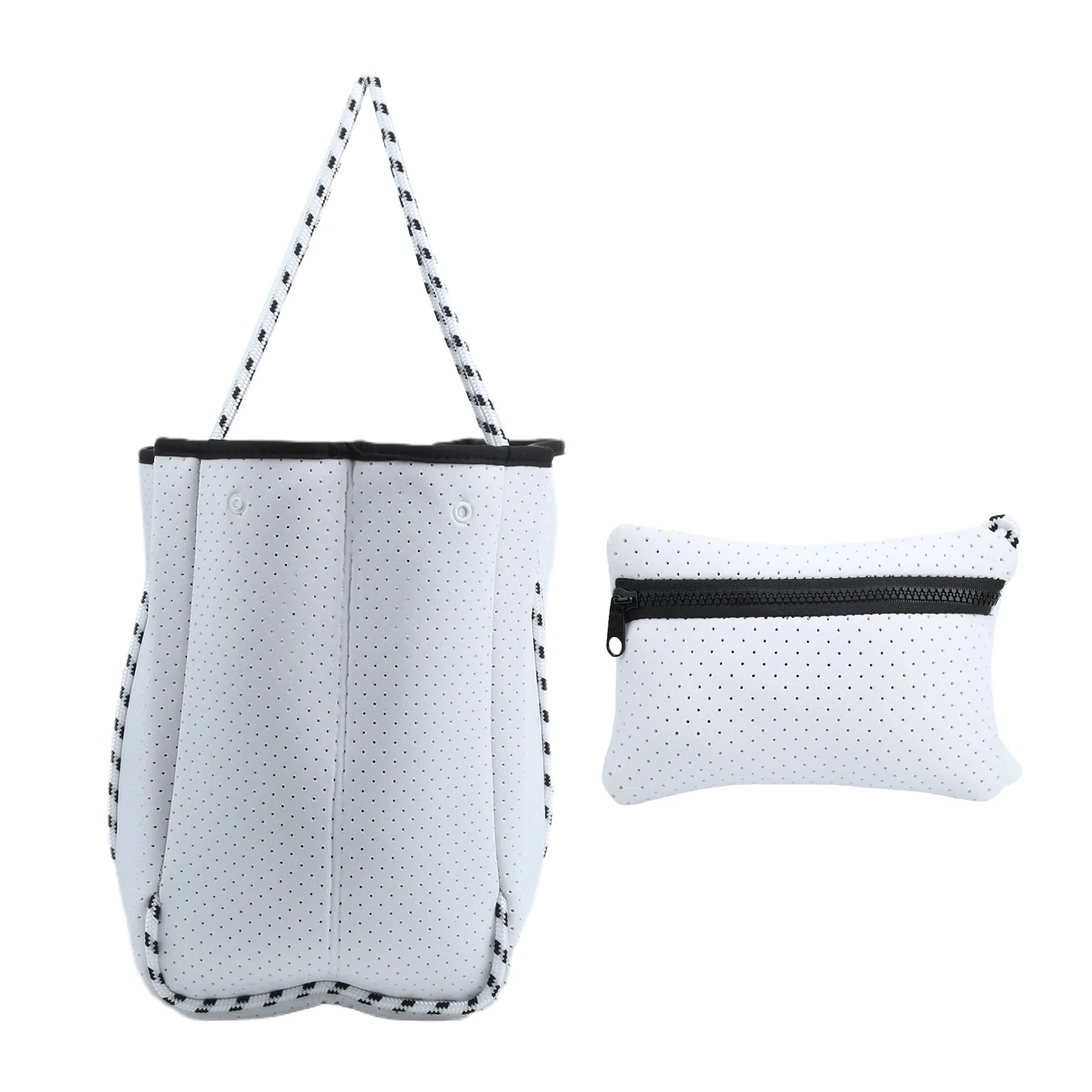 Outdoor Neoprene Perforated Beach Bag Large Capacity Casual Mommy Hand Strap Shopping Bag Water-Free Beach Bag White/Black