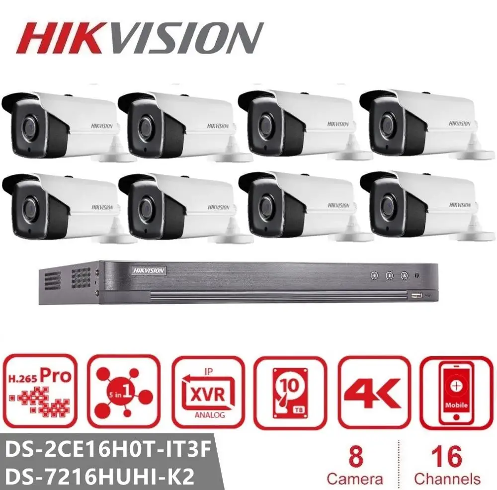Фото Камера видеонаблюдения Hikvision 8 шт. камера в форме пули 5 мп + видеорегистратор с