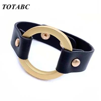 new fashion pu leather bracelets for women wide circle buckle charm adjustable wrap bracelet women jewelry gift