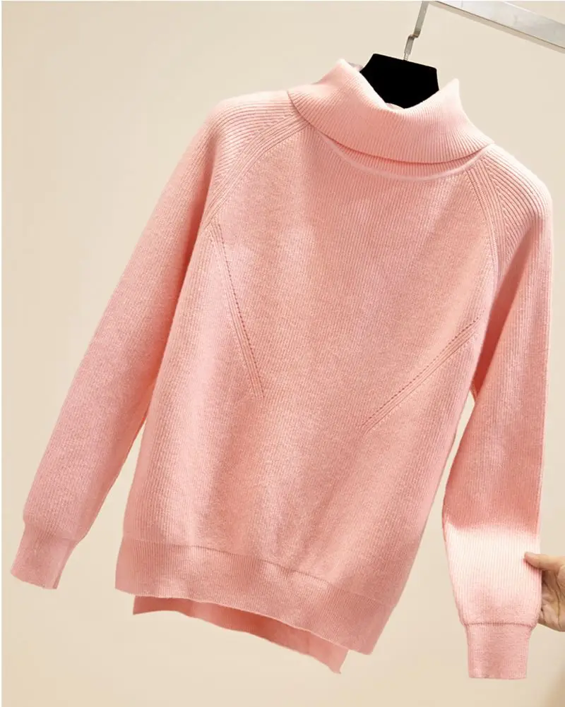 Pink 988 GIGOGOU толстый свитер с воротником-хомутом, женский свитер, уличная одежда, трикотажные пуловеры, топ, осенняя зимняя одежда, Рождественский свитер - Цвет: Pink 988