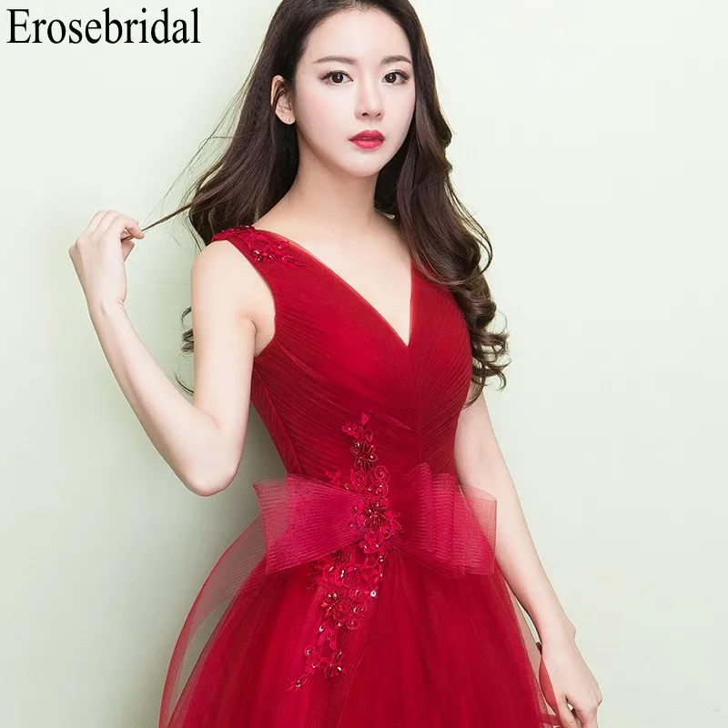 Erosebridal Красное Длинное Элегантное вечернее платье вечерние платья с v образным