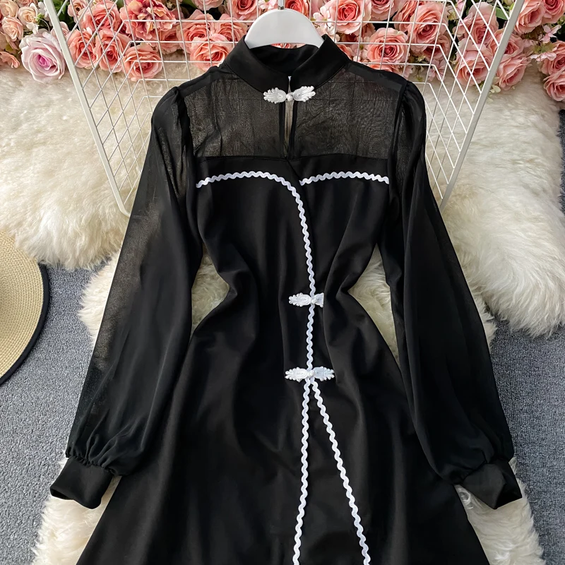 Платье-Ципао Ezgaga женское с воротником-стойкой винтажное элегантное приталенное