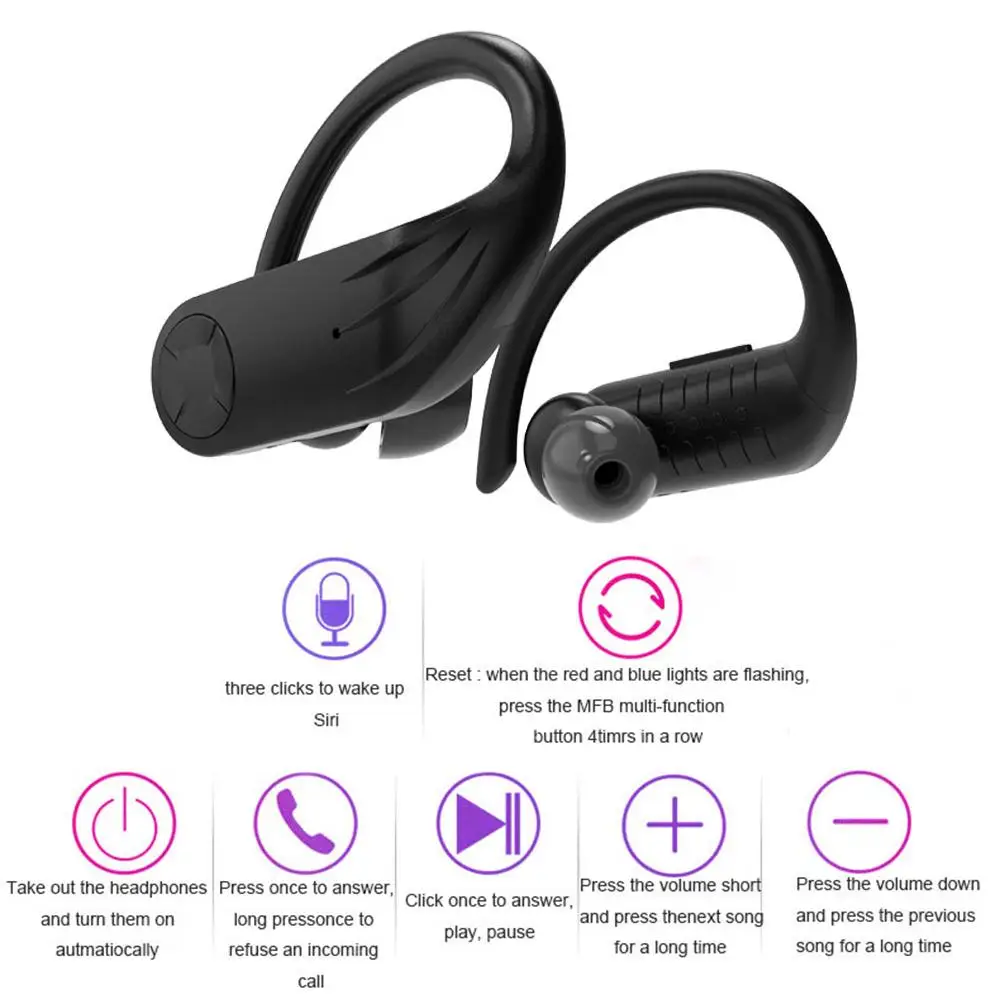 

TWS Bluetooth 5.0 Sports Headset Dual Microphone Ear Hook Wireless Headphone LED Electric Display With 950mAh Charging Box