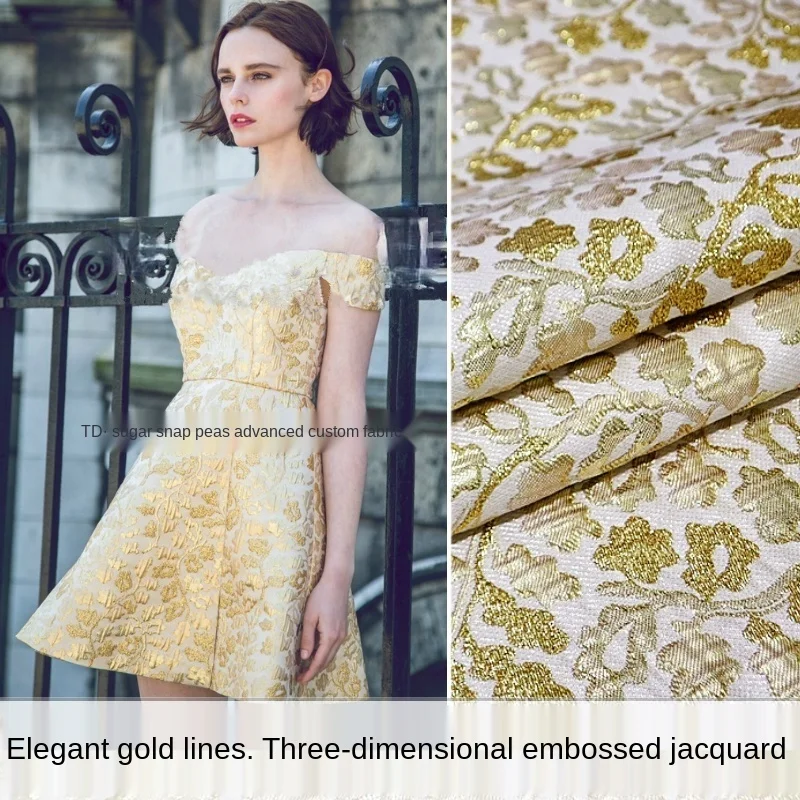 

Elegant gold wire three-dimensional yarn-dyed jacquard fashion fabric, sewing fabric factory shop is not out of stock