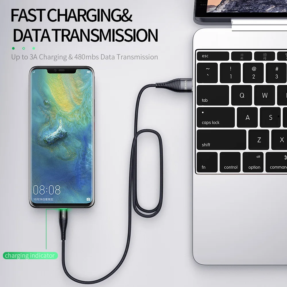 

YKZ LED Light USB Type C Cable 3A Fast Charging Charger USB-C Type-c Cable For Samsung S10 S9 Xiaomi mi 9 8 One Plus USB C Cord