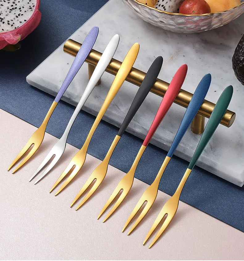 

304 Stainless Steel Fruit Fork Household Cake Dessert Fork Hotel Creative Gold fruit Stick