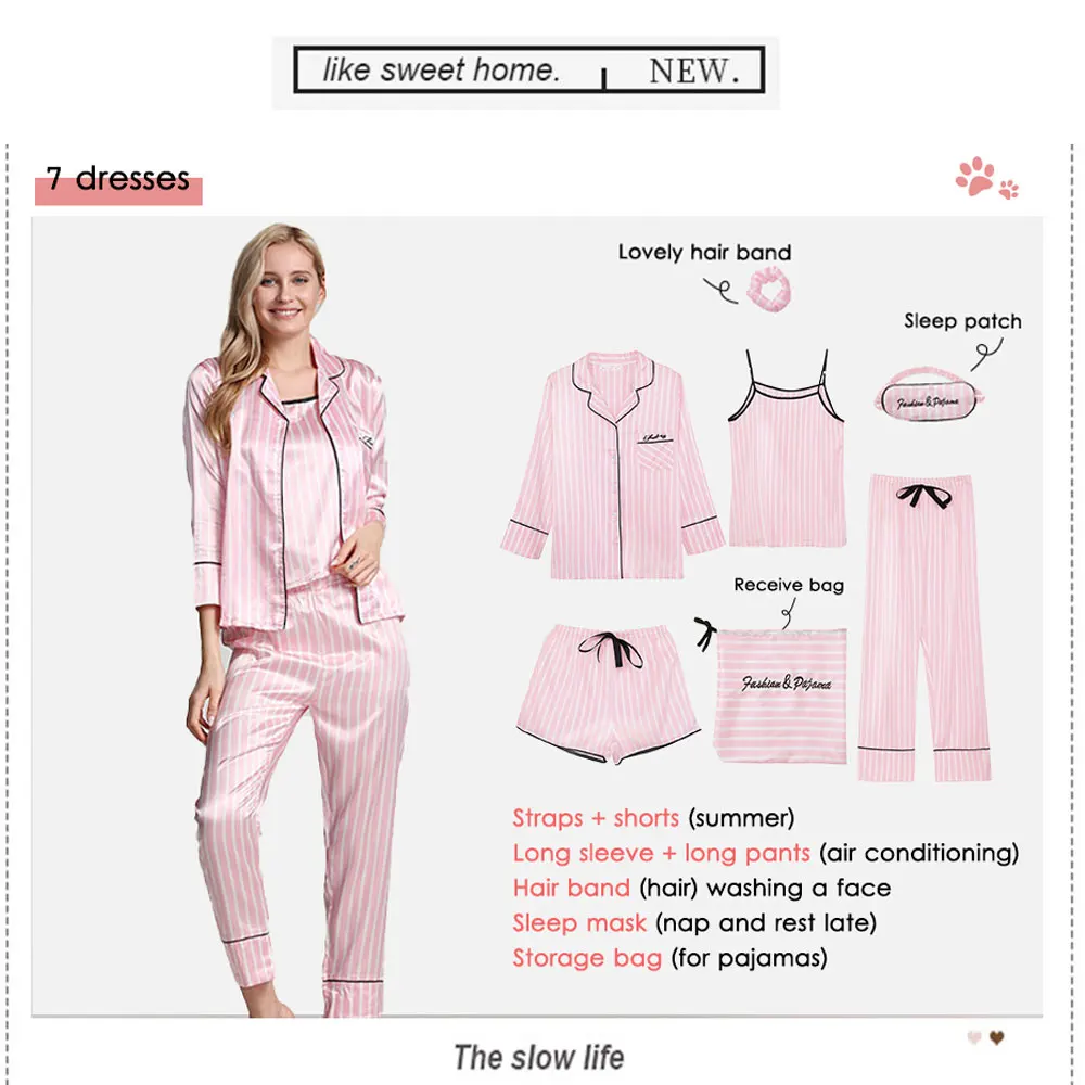 Пижама Женская шелковые пижамы для женщин 7 шт. женские зимние сексуальная теплая