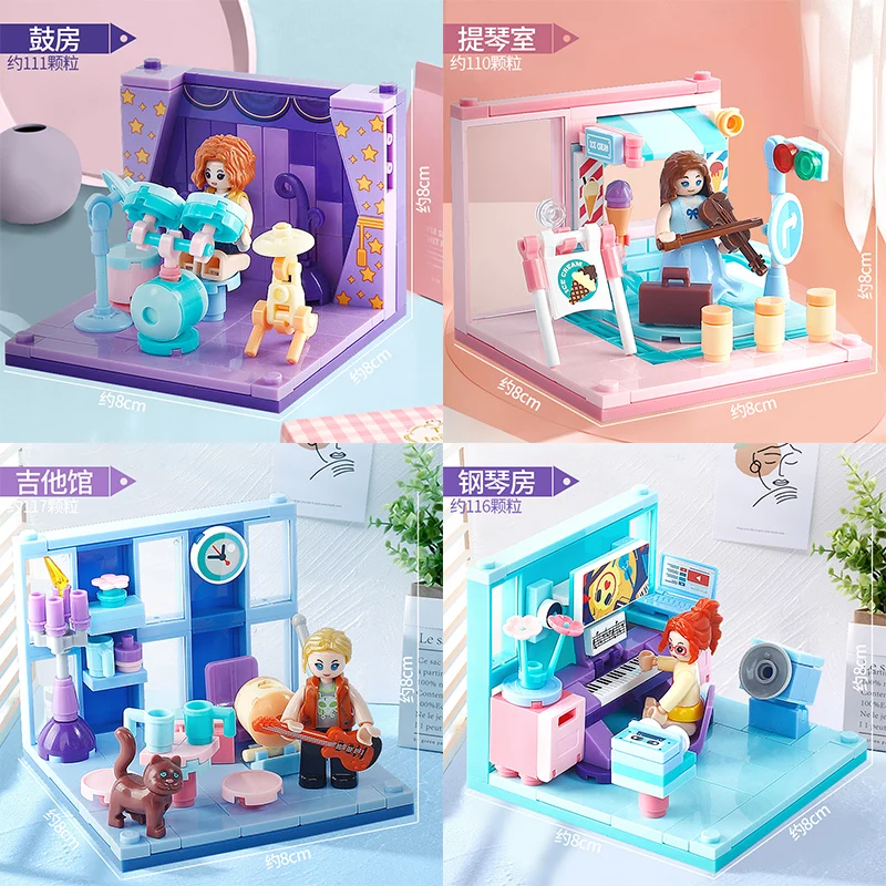 

SLuban MINI Hand-Made 4in1 Rock Band Girl Building Blocks Player Building Blocks Children's Educational Toys Gift for Childs