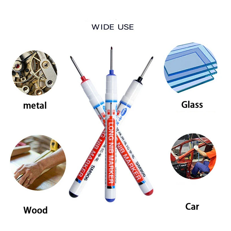 

1pcs Long Head Markers Bathroom Woodworking Decoration Home Crafts Multi-purpose Deep Hole Marker Pens Pen Red/Black/Blue Ink