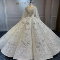 marnahm luxury woman wedding dress 2022 bridal gown v neck full beads diamonds long sleeves custom vestido de novia high quality
