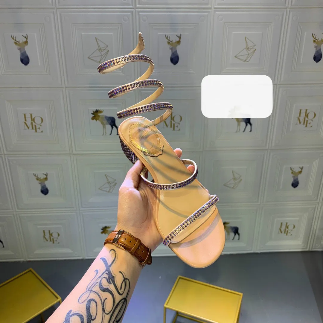 2019 Brand New RC Rhinestone High Heels Sandals Women Gladiator Italian Shoes Matching Bags Slip-On | Обувь