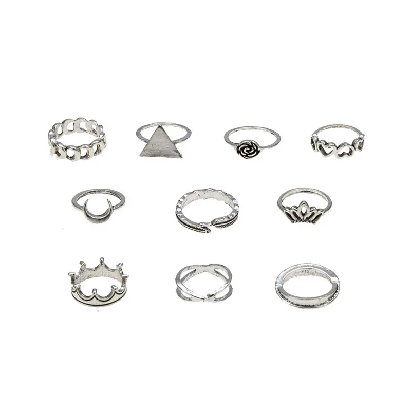 10 шт./компл. Ретро стиль серебряный цвет треугольник луна сердце цветок корона